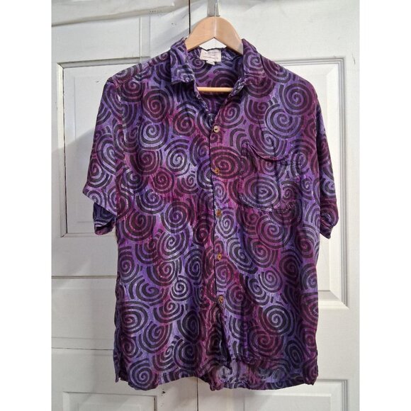 Earthroamer Vintage Purple Swirl Button-Up Shirt By Earthrags Short Sleeve Light - Picture 1 of 5